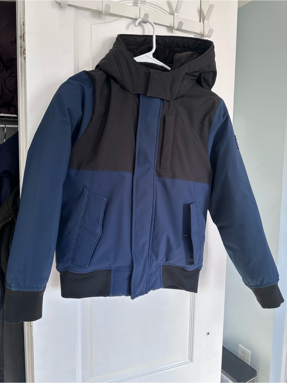 Abercrombie & Fitch Navy and Black Colorblock Kids Hooded Puffer Jacket